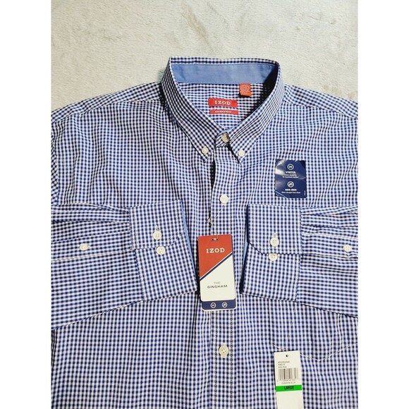 Izod Button Down Shirt Men's L Blue Gingham Check Long Sleeve NWT - Picture 5 of 11